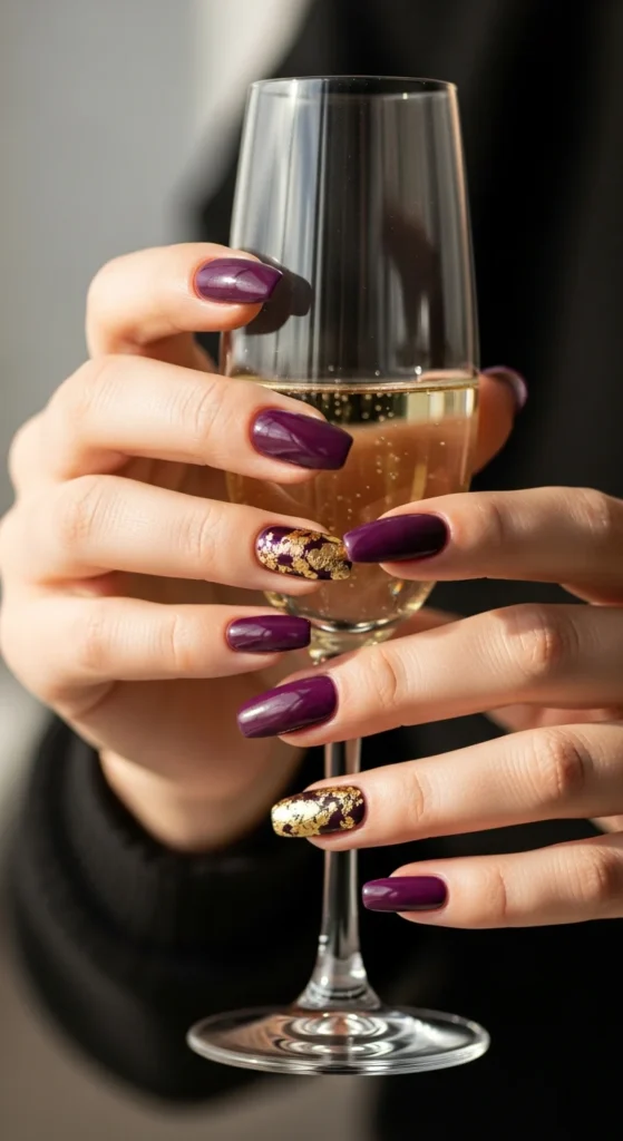 Purple gold accent nails