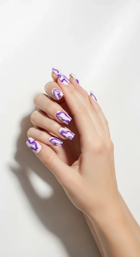 Purple marble nail design
