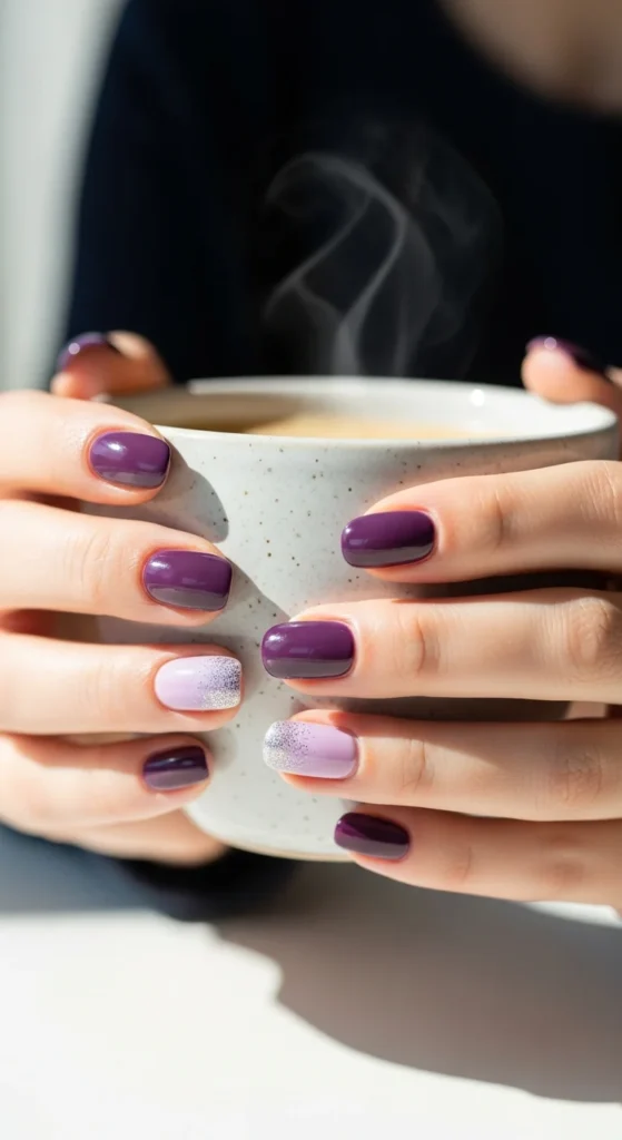 Purple ombre silver nails