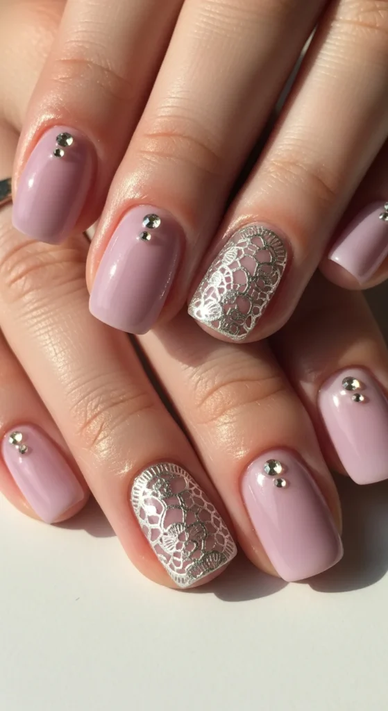 Purple silver wedding nails