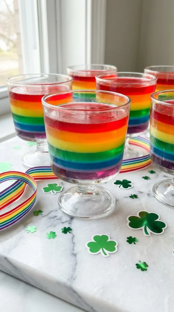 Rainbow Jello St. Patrick's Day dessert cups
