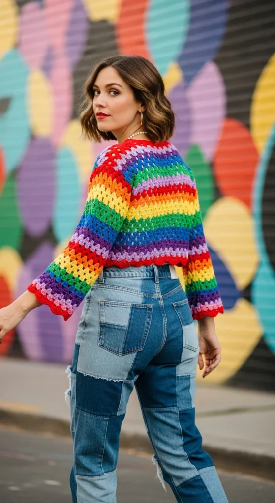 Rainbow crochet maximalist outfit