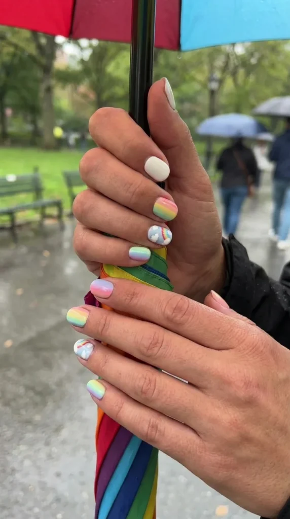 Rainbow nail designs clouds