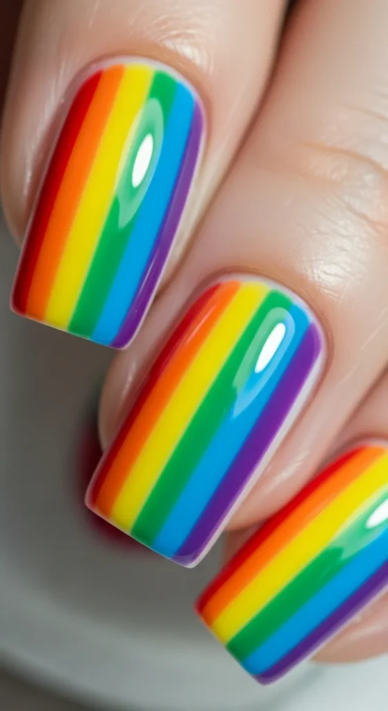 Rainbow stripe nails