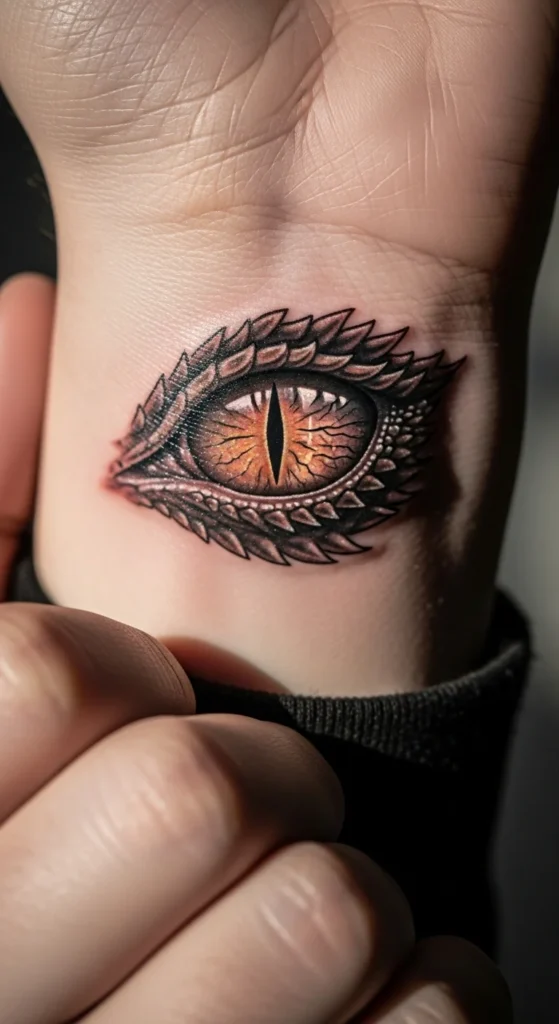Realistic dragon eye tattoo
