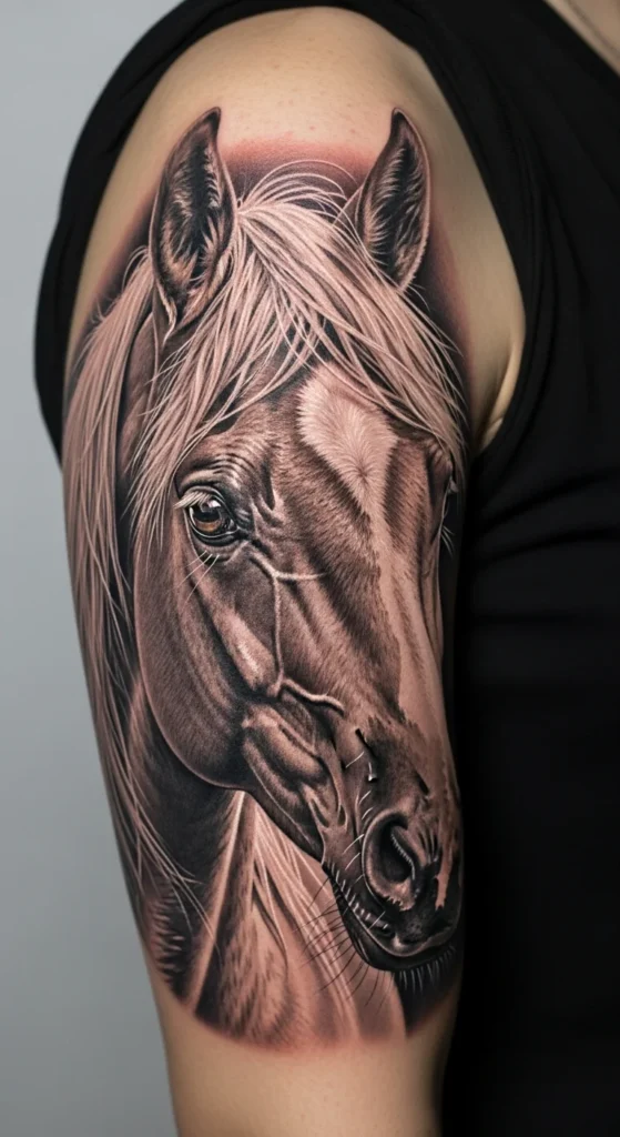 Realistic horse portrait tattoo