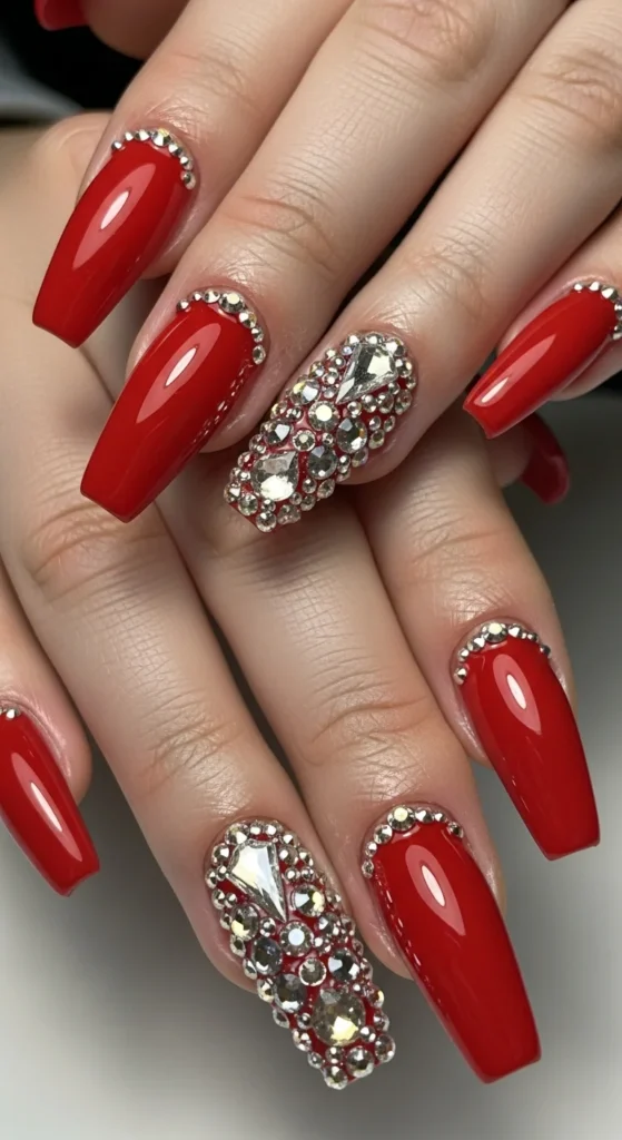 Red crystal coffin nails