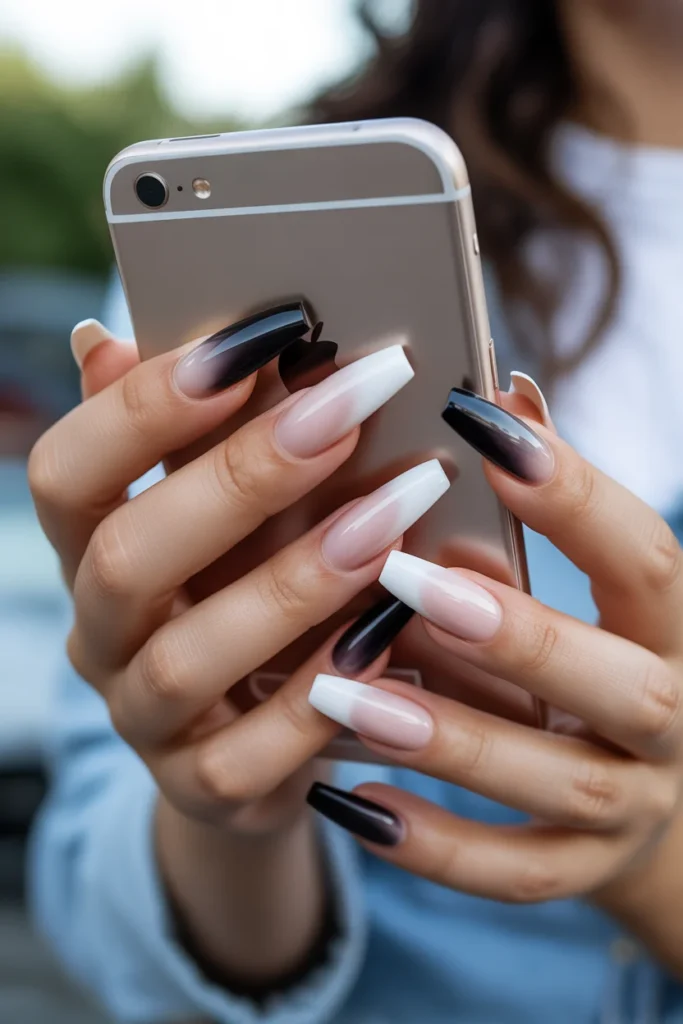 Reverse ombre nails black white