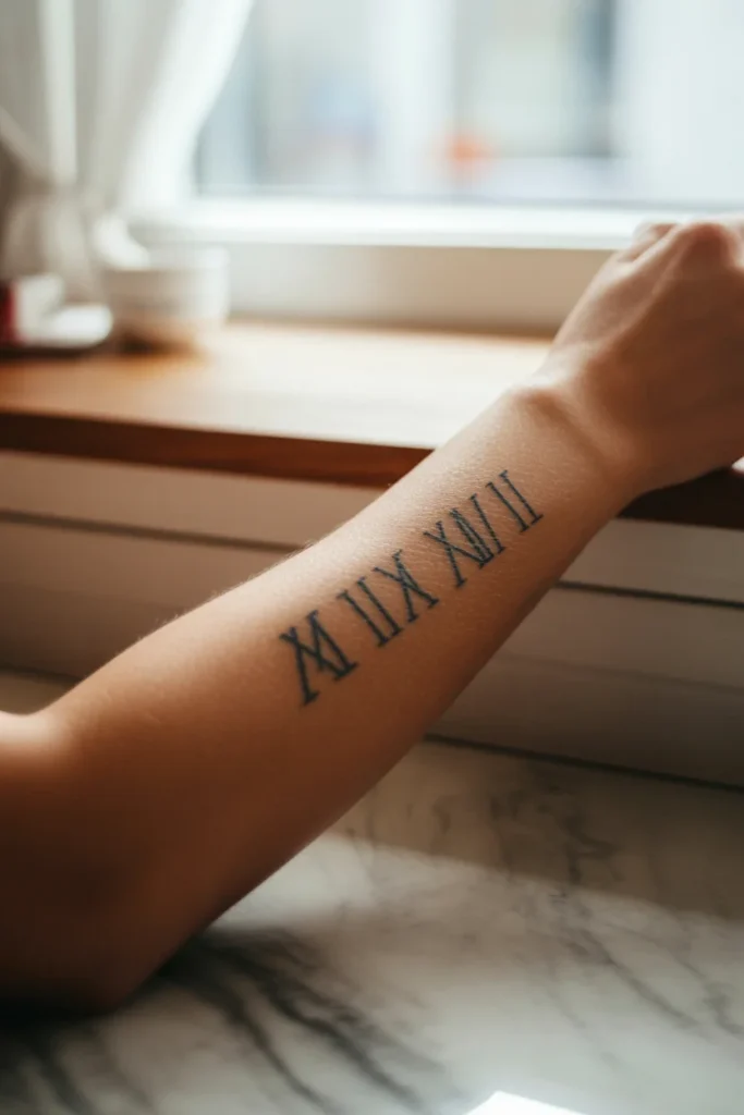 Roman numeral forearm tattoo