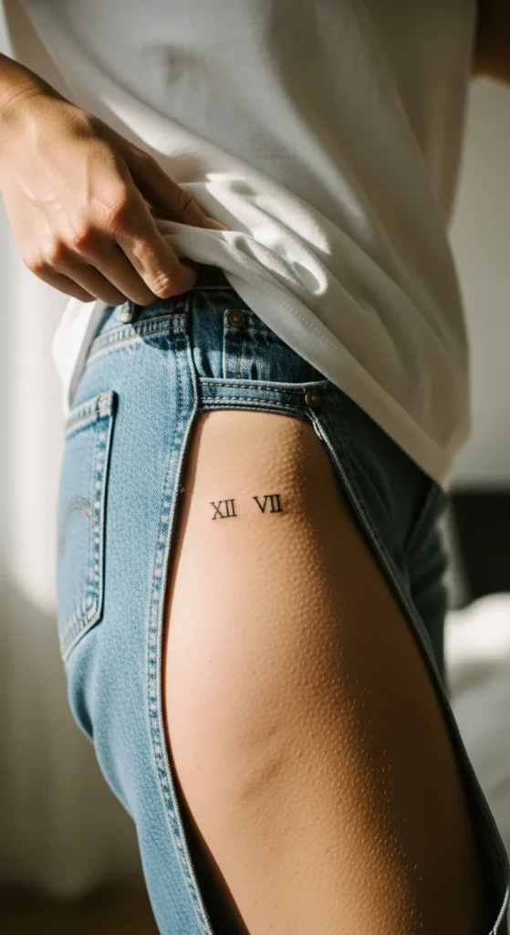 Roman numeral hip tattoo