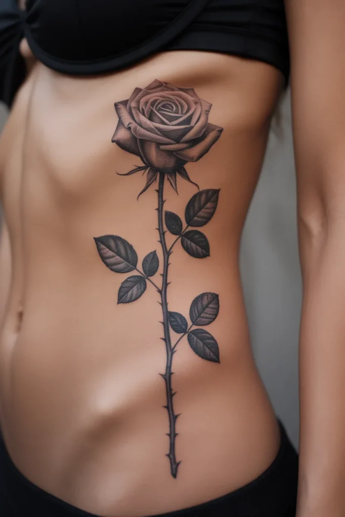 Rose side stomach tattoo