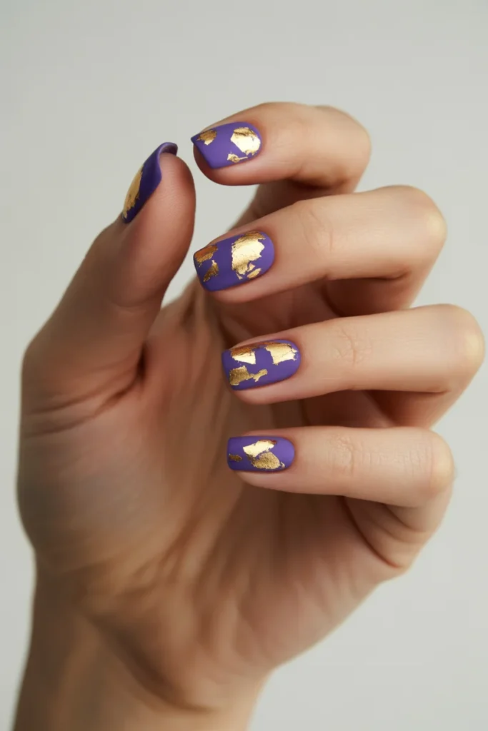 Royal purple gold foil nails