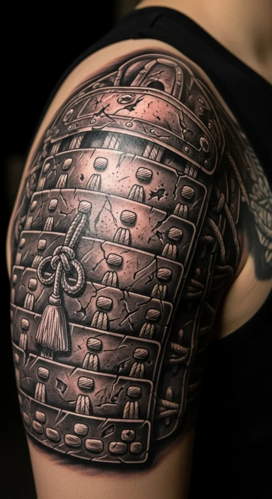 Samurai armor shoulder tattoo