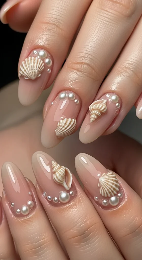 Seashell 3D beach nails