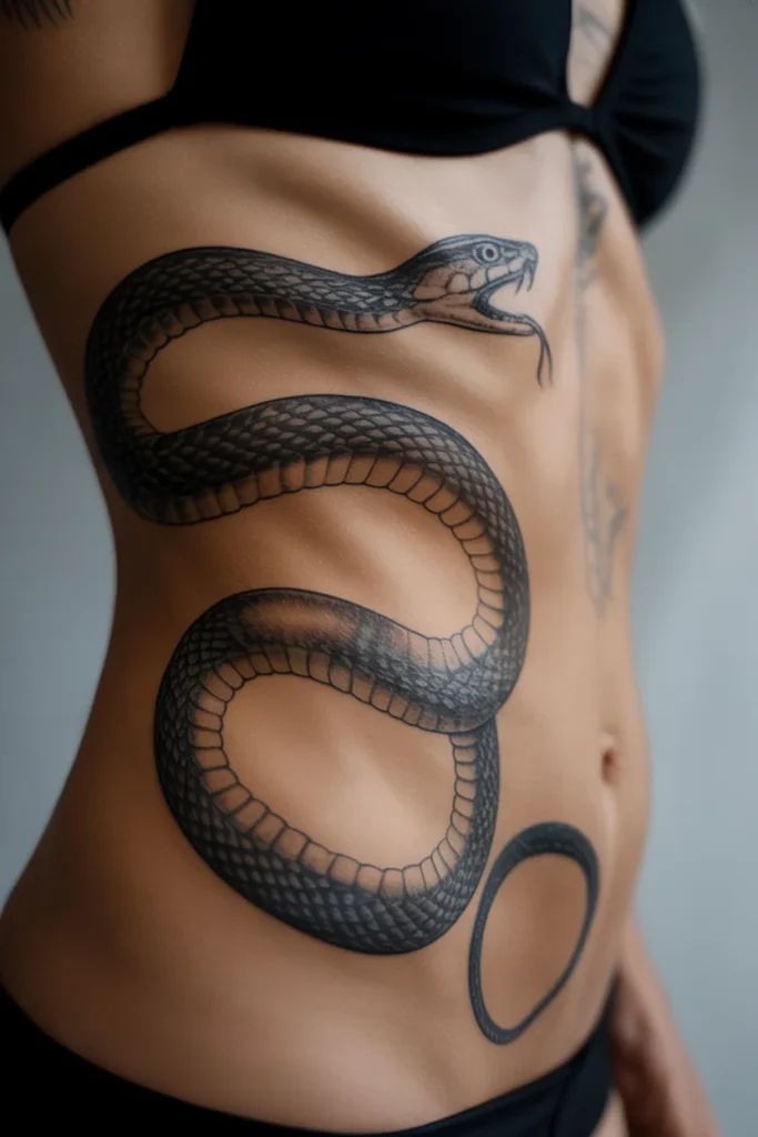 Serpent side waist tattoo