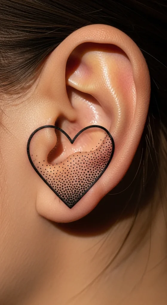 Shaded heart tattoo ear