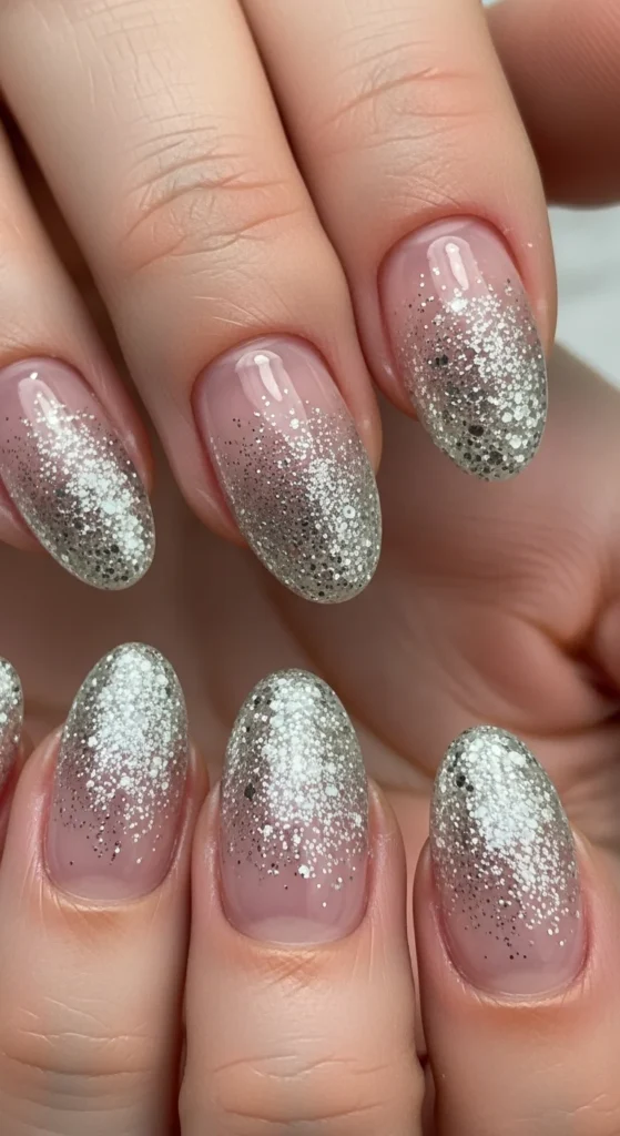 Silver glitter gradient nails