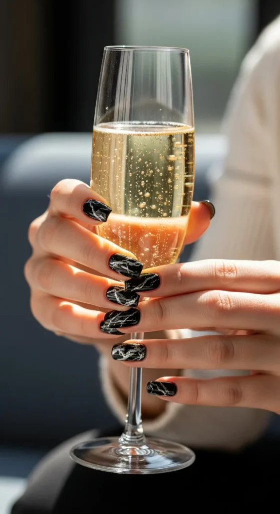 Silver marble black nails