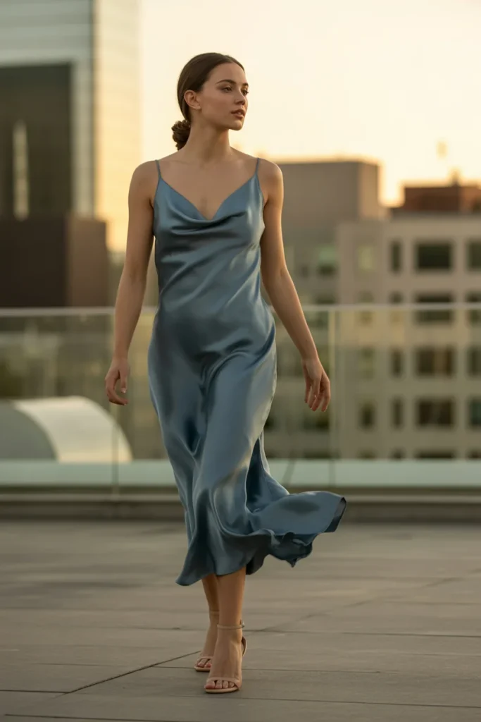 Slate blue minimalist bridesmaid dress