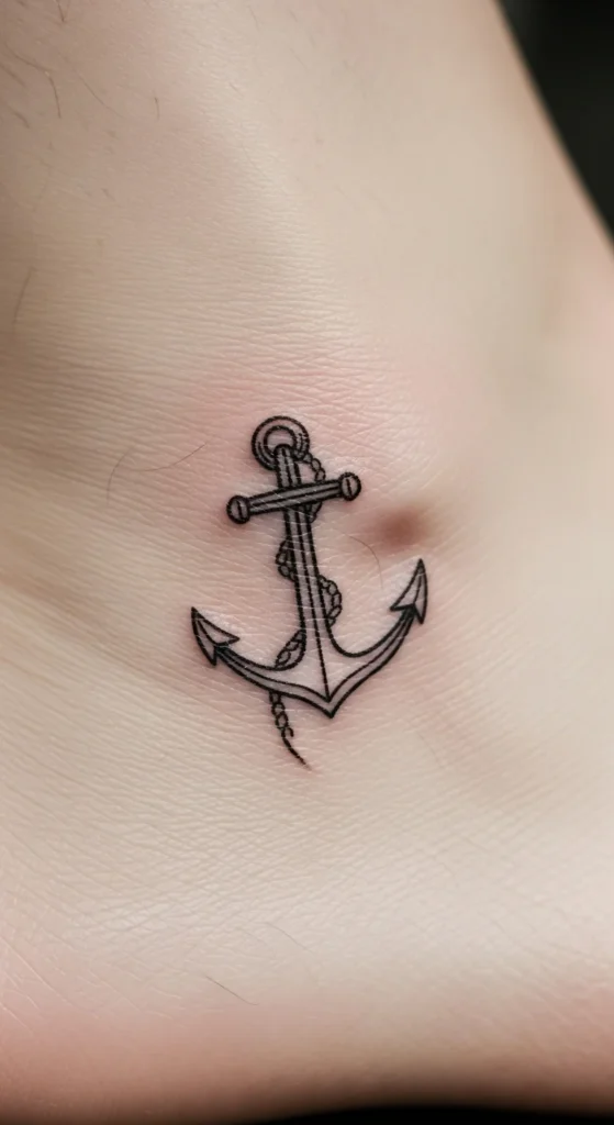 Small anchor ankle tattoo