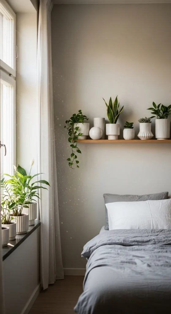 Small bedroom with plants greenery