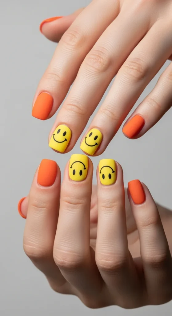 Smiley face hippie nails