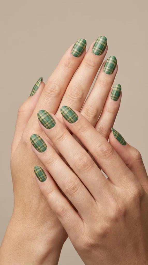 St. Patrick's Day nail wraps plaid