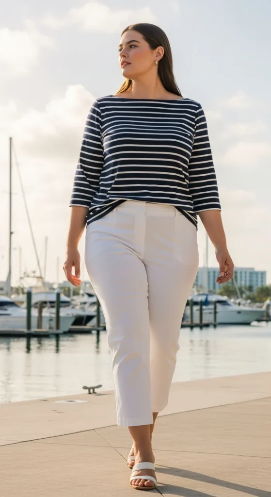 Striped boat-neck plus size outfit