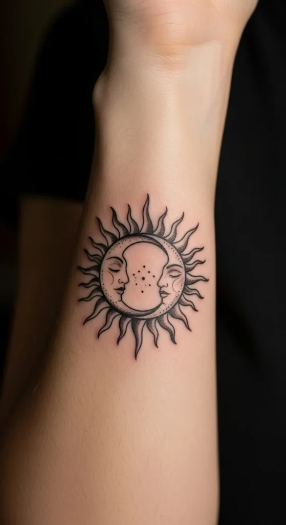 Sun moon tattoo design