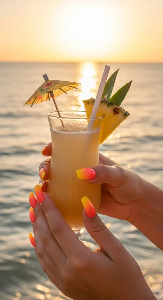 Sunset ombre coffin nails