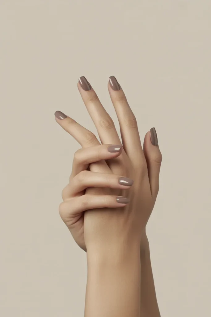 Taupe short nails matte