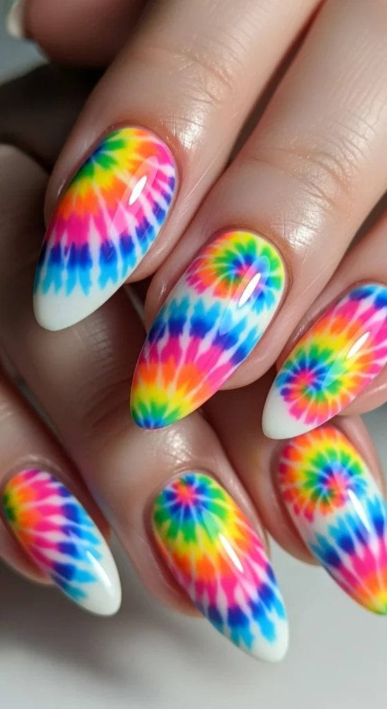 Tie dye hippie nail designs