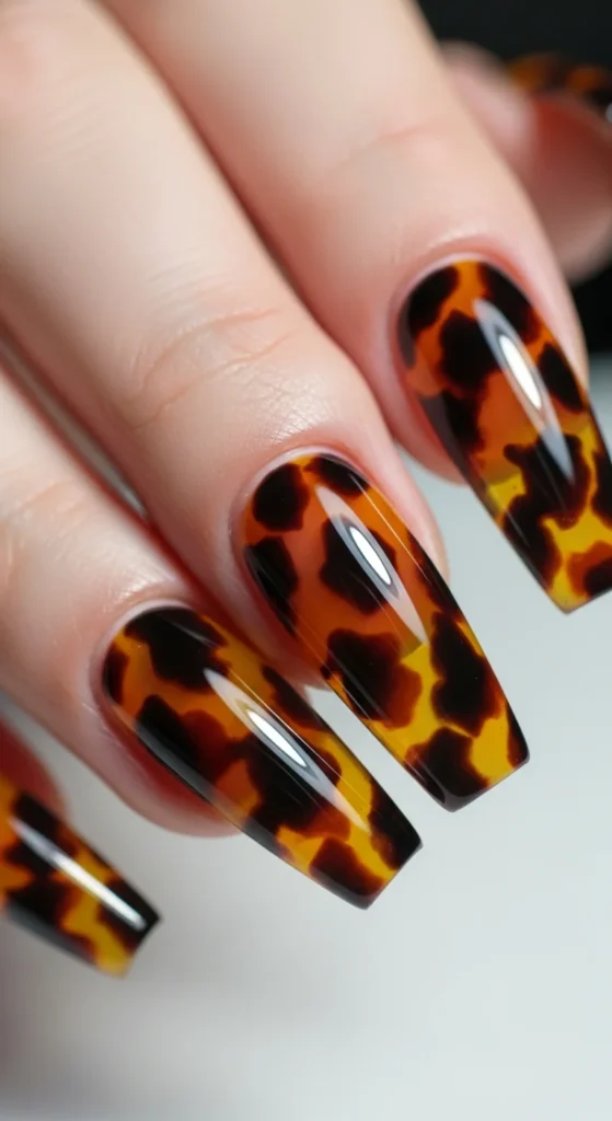 Tortoiseshell coffin acrylic nails