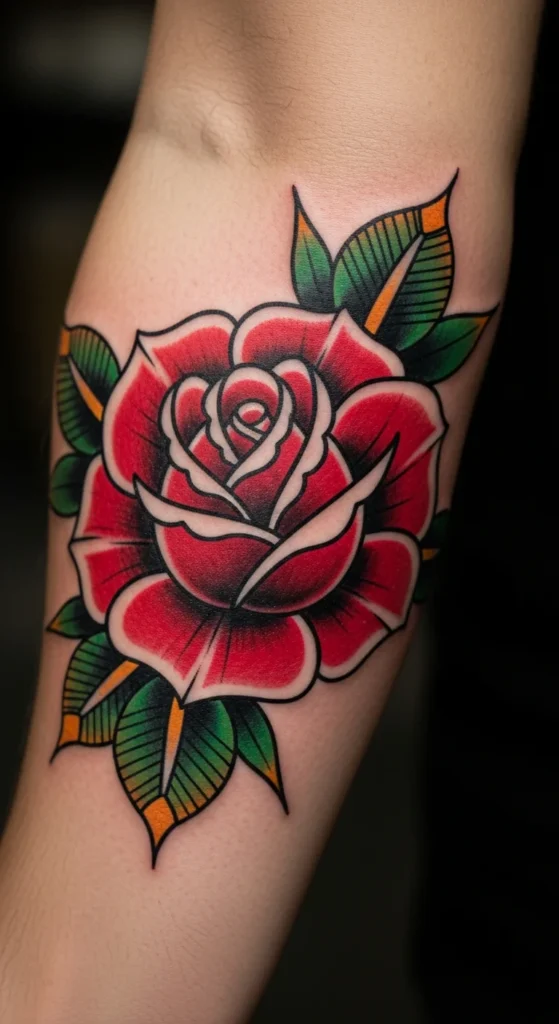 Traditional rose tattoo design