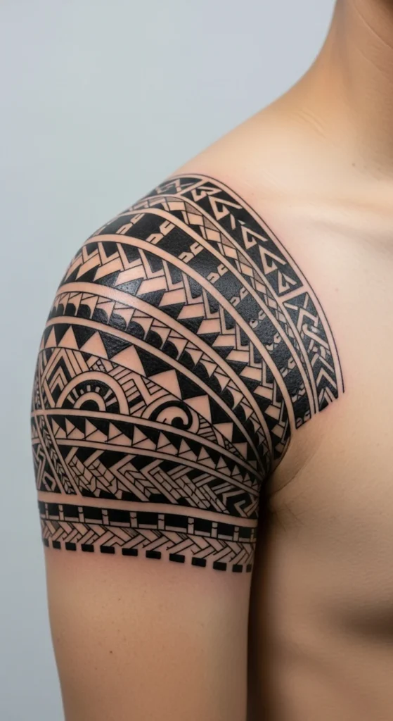 Tribal shoulder band tattoo