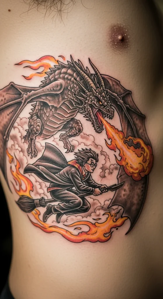 Triwizard Tournament dragon scene tattoo