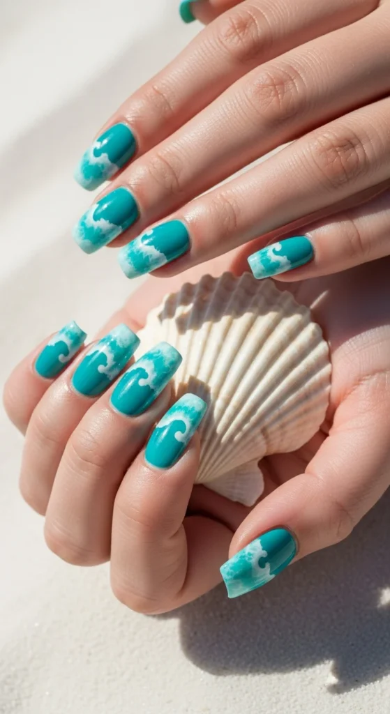 Turquoise ombré beach nails