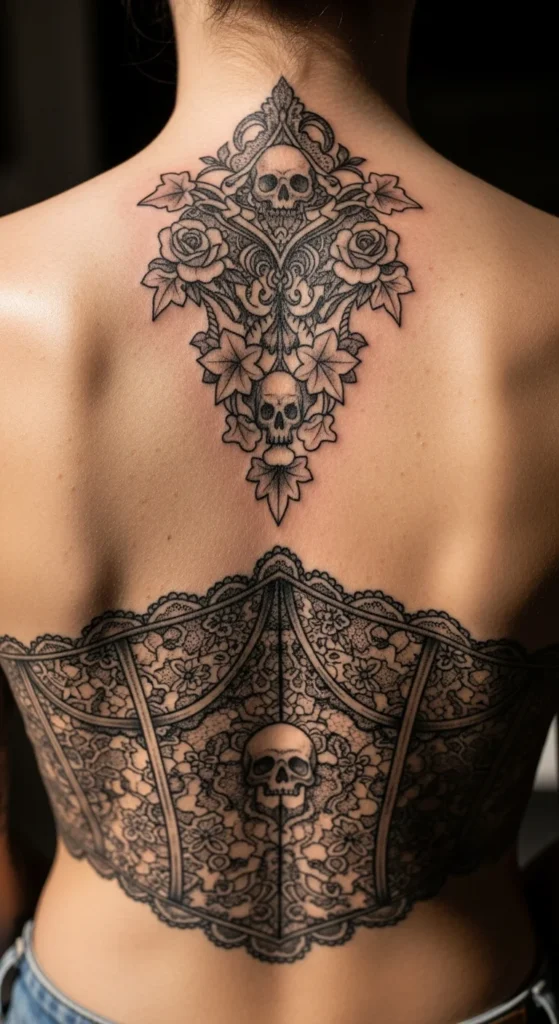 Victorian gothic spine tattoo