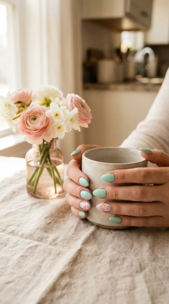 Watercolor Easter egg accent nails