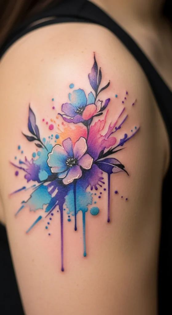 Watercolor shoulder tattoo design