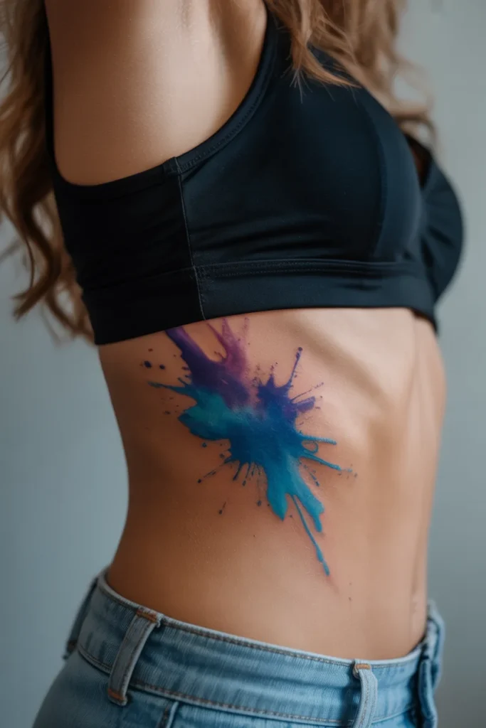 Watercolor side tummy tattoo