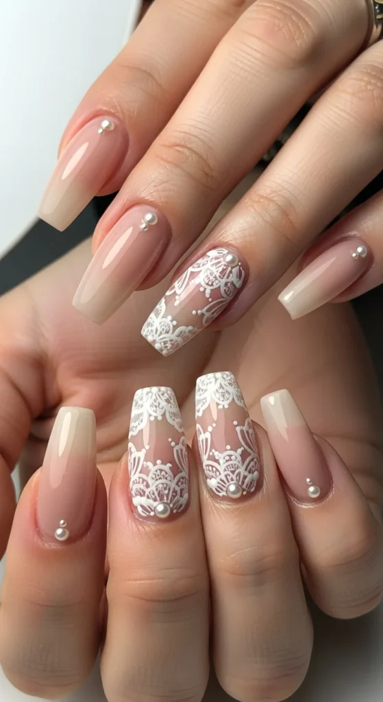 Wedding lace coffin nails