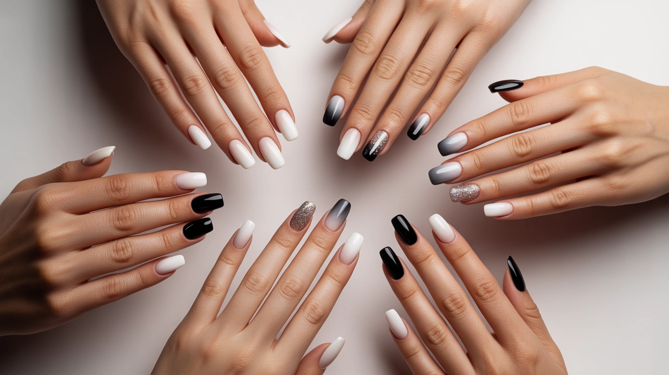 White and black ombre nails