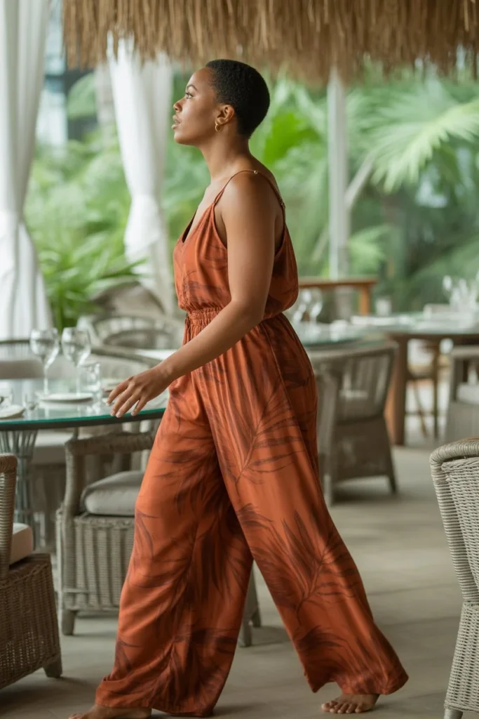 Wide-leg tropical jumpsuit