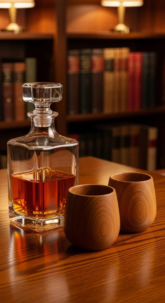 Wooden whiskey glass set