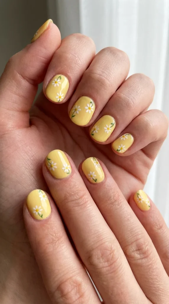 Yellow daisy Easter nail art