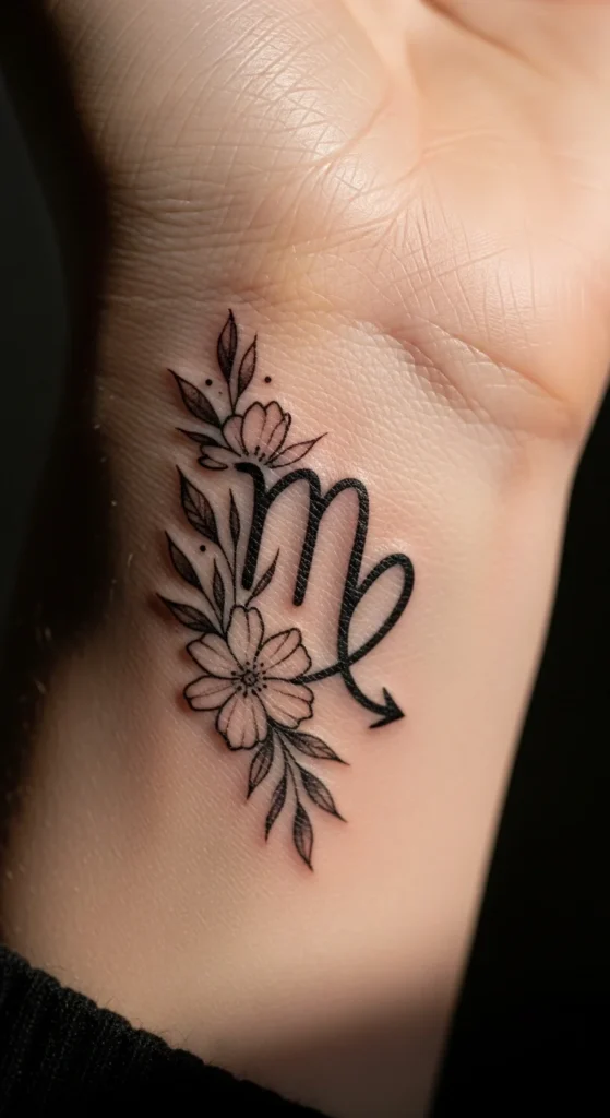 Zodiac floral tattoo