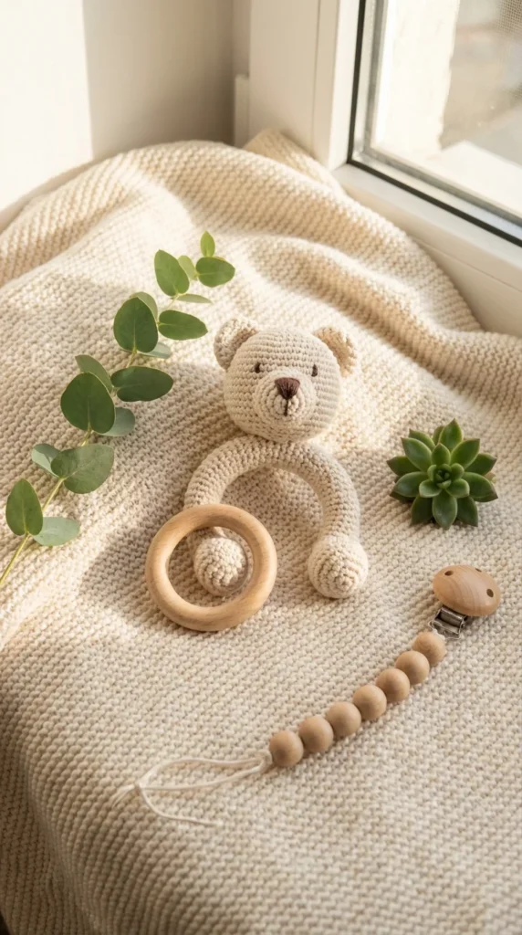 organic crochet bear rattle baby gift