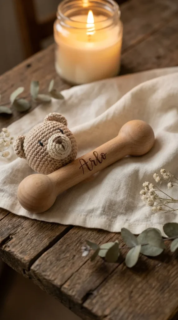 personalized crochet baby rattle gift