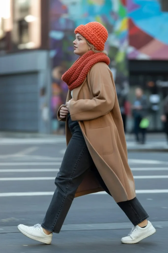 Aesthetic crochet beanie chunky cowl coral